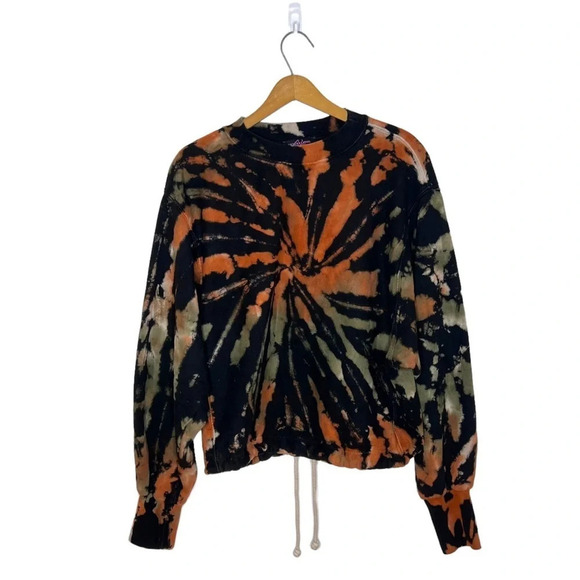 Nichole Lynel Tie Dye Sweatshirt Small Black Orange Spiral Crewneck Pullover - Picture 2 of 7